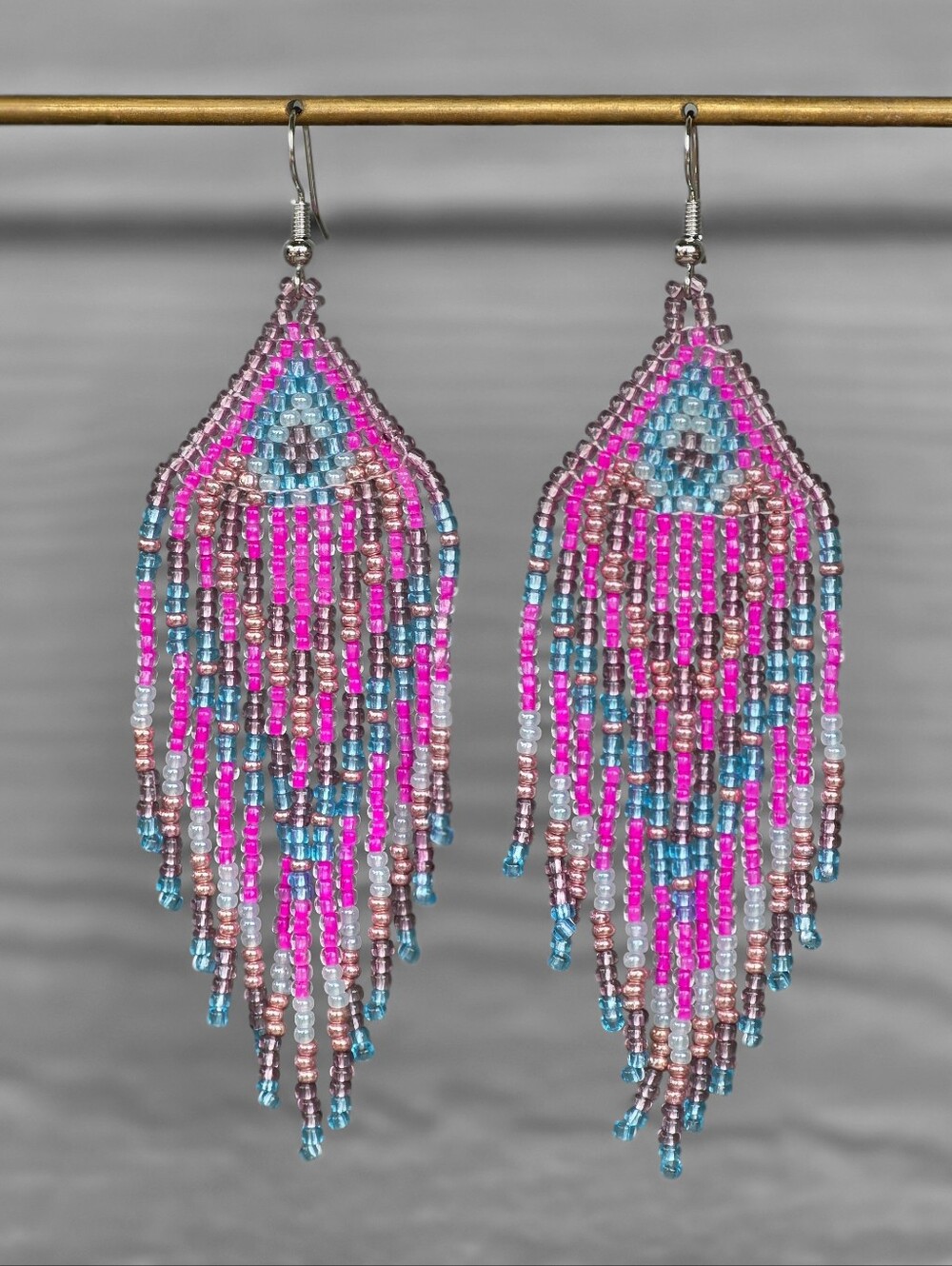 Yaz Boho Fringe Beaded Earrings Handmade Jewelry Boheme Pink